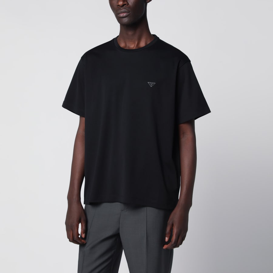 Prada T-shirt girocollo boxy in cotone nero