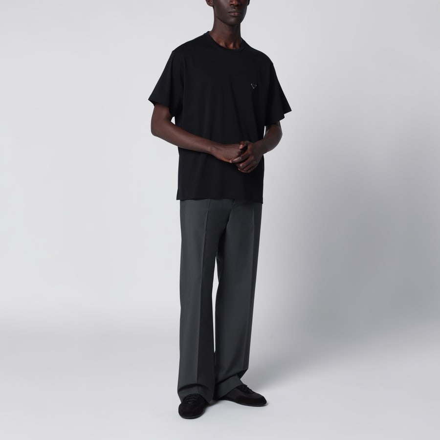 Prada T-shirt girocollo boxy in cotone nero, view 2