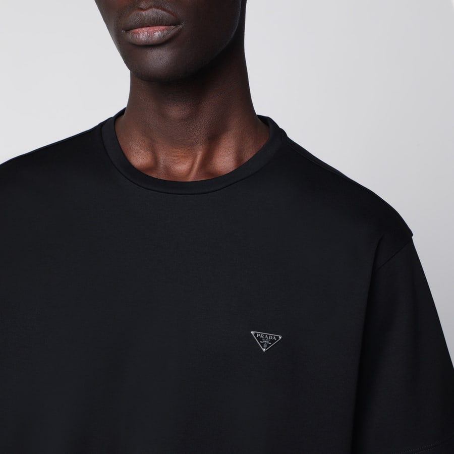 Prada T-shirt girocollo boxy in cotone nero, view 4