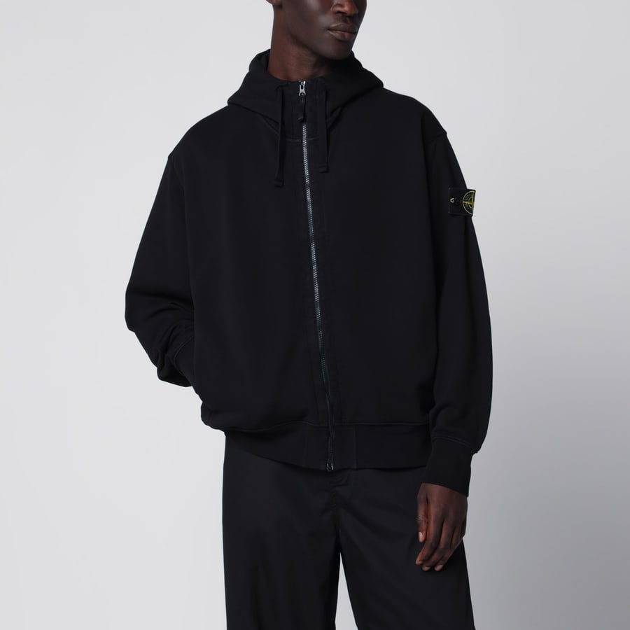 Stone Island Felpa con cappuccio e zip in cotone bio nera