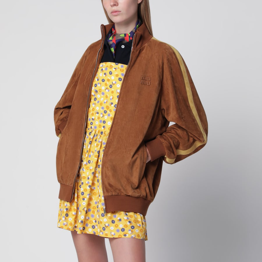 Miu Miu Giubbotto in pelle scamosciata cerata cognac