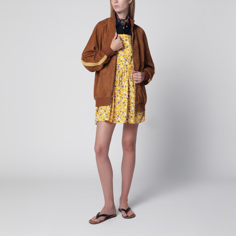 Miu Miu Giubbotto in pelle scamosciata cerata cognac, view 2