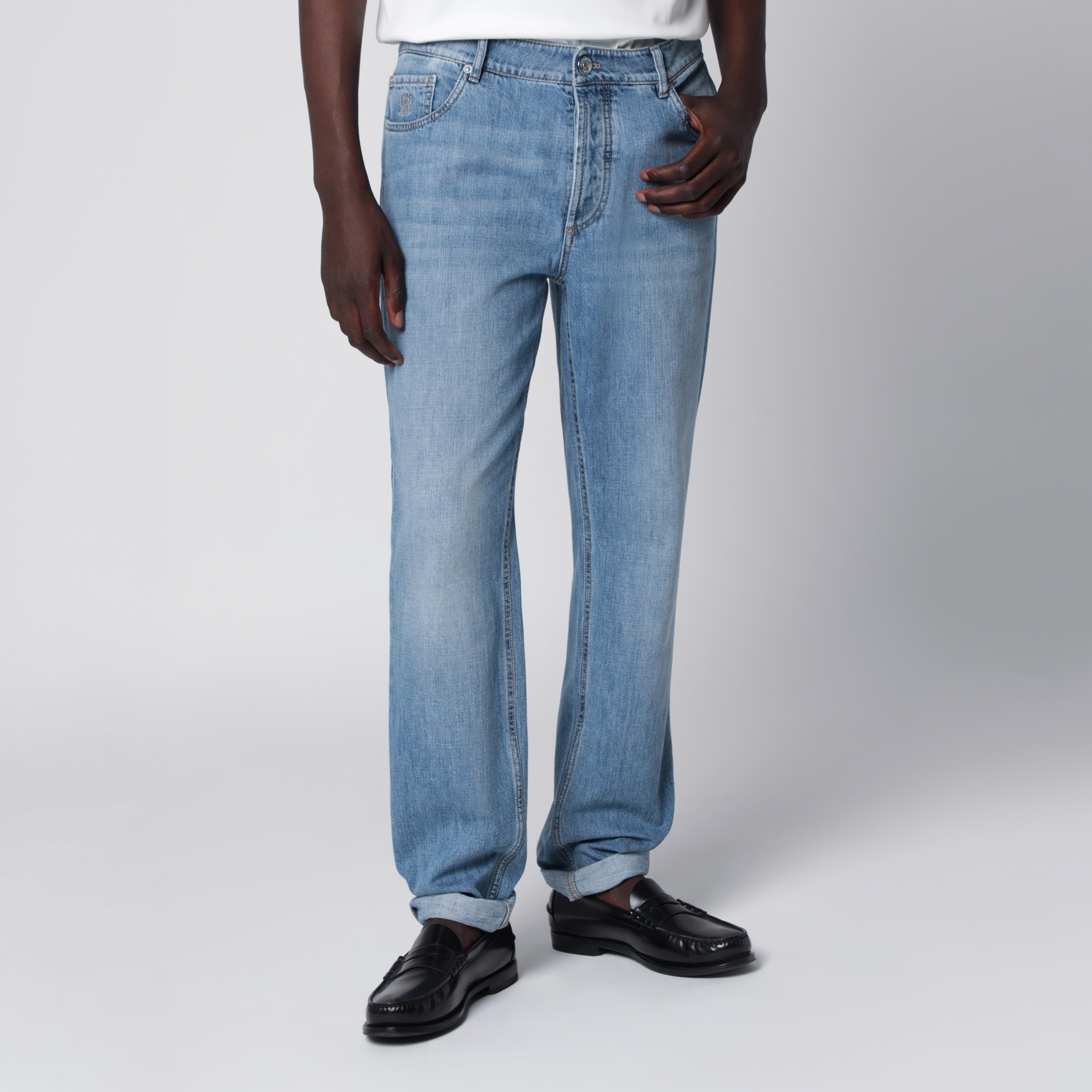 Brunello Cucinelli Pantalone cinque tasche traditional fit in denim chiaro