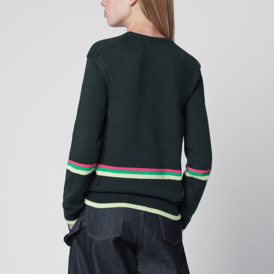 JW Anderson Maglione in cotone verde scuro con ricamo pecora, view 3