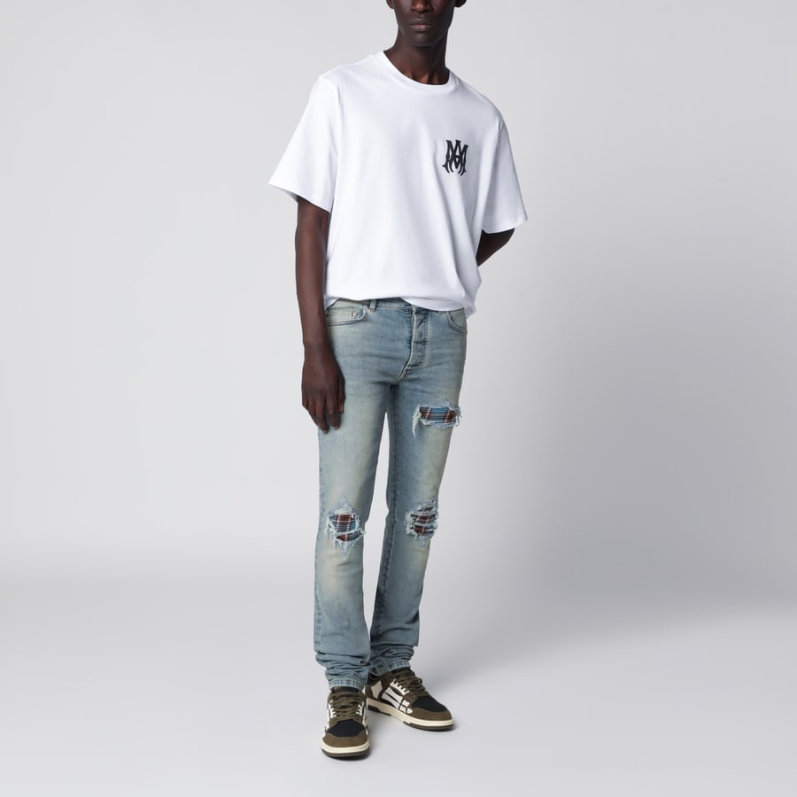 Amiri Jeans MX1 in denim e flanella indigo, view 2