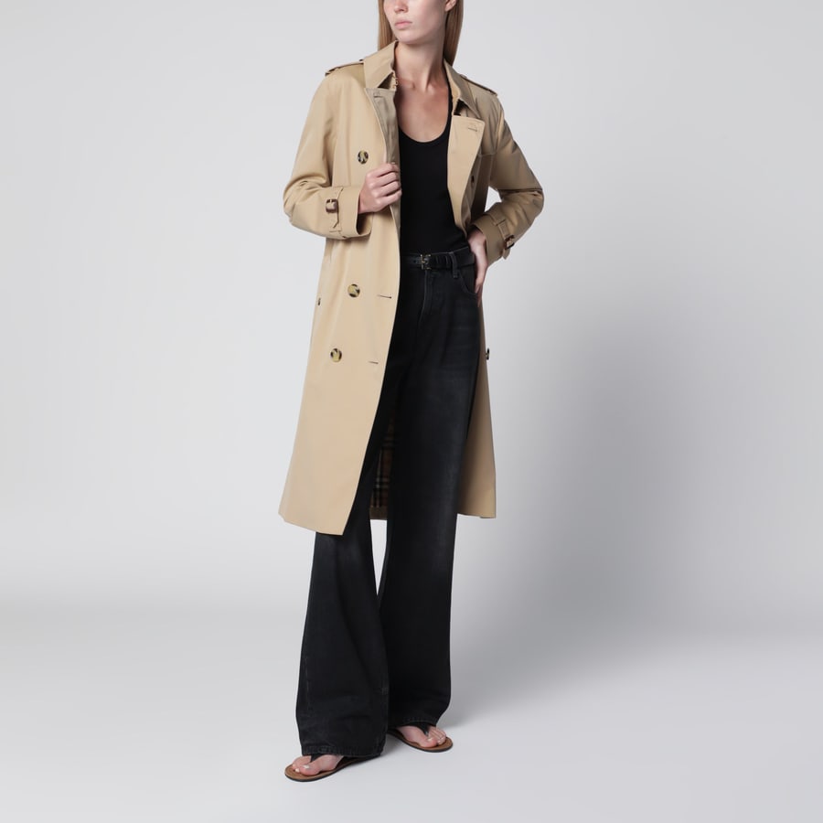 Burberry Trench Kensington Heritage lungo in gabardine di cotone miele, view 2