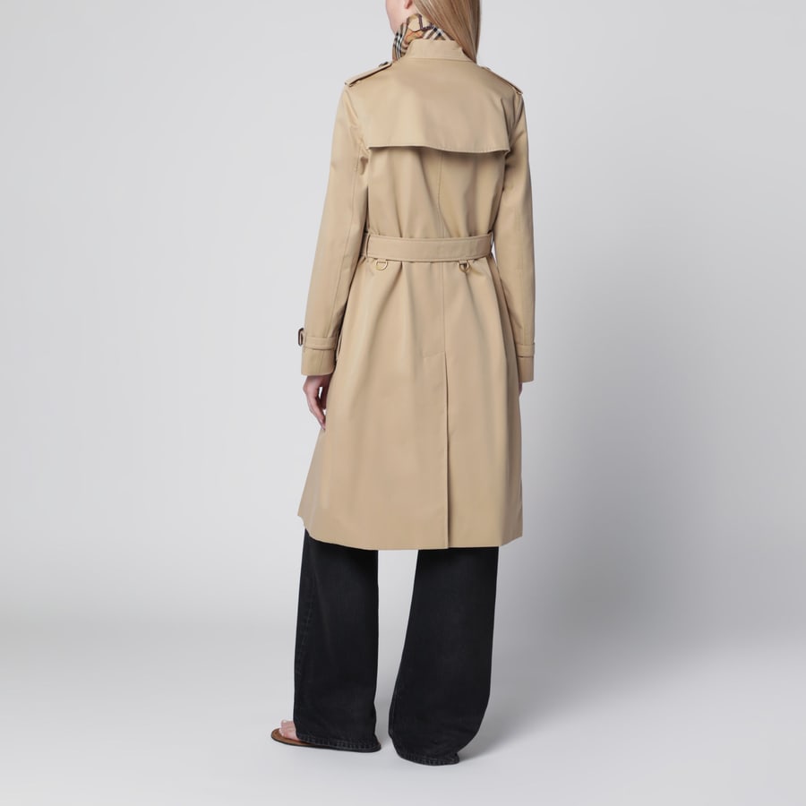 Burberry Trench Kensington Heritage lungo in gabardine di cotone miele, view 3