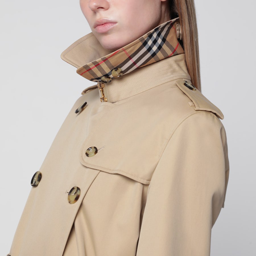 Burberry Trench Kensington Heritage lungo in gabardine di cotone miele, view 4