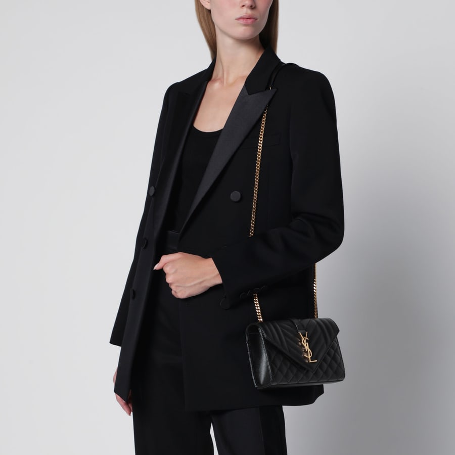 Saint Laurent Borsa a tracolla Envelope Small in pelle nera, view 2