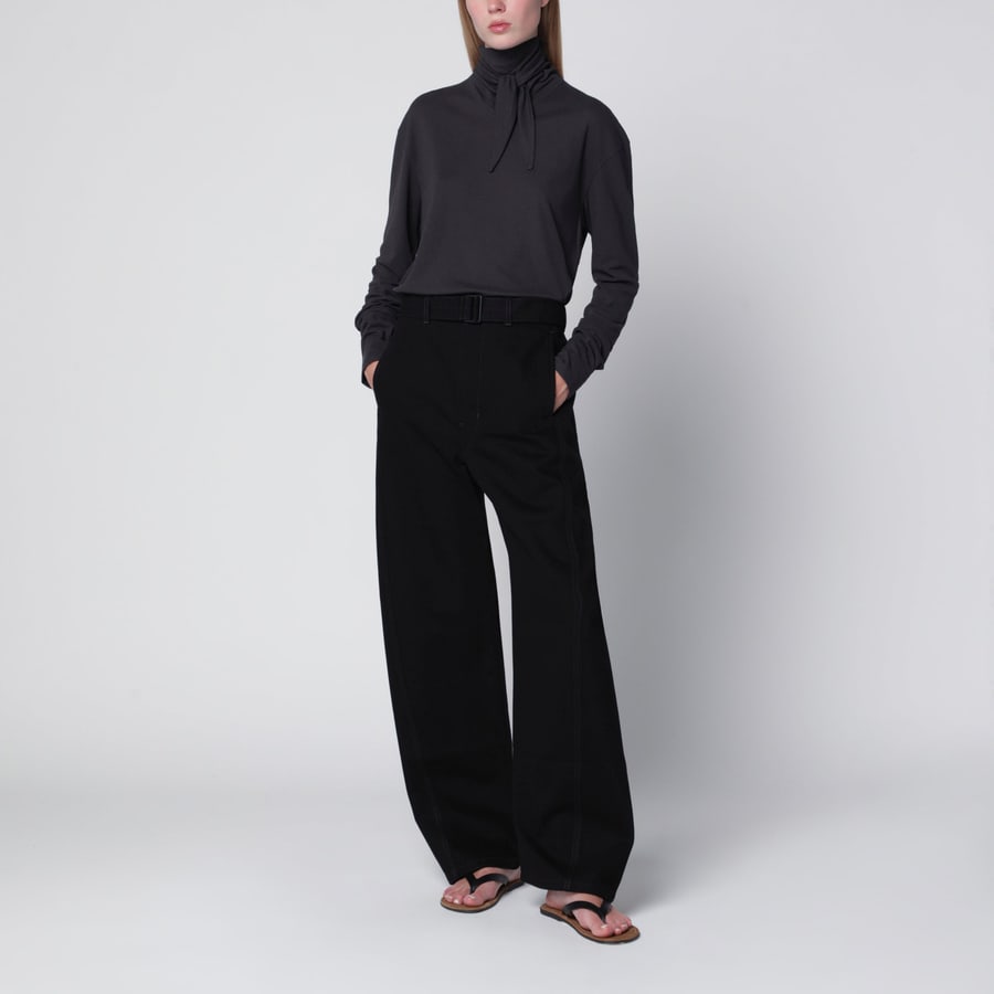 Lemaire Pantaloni con cintura neri in cotone, view 2