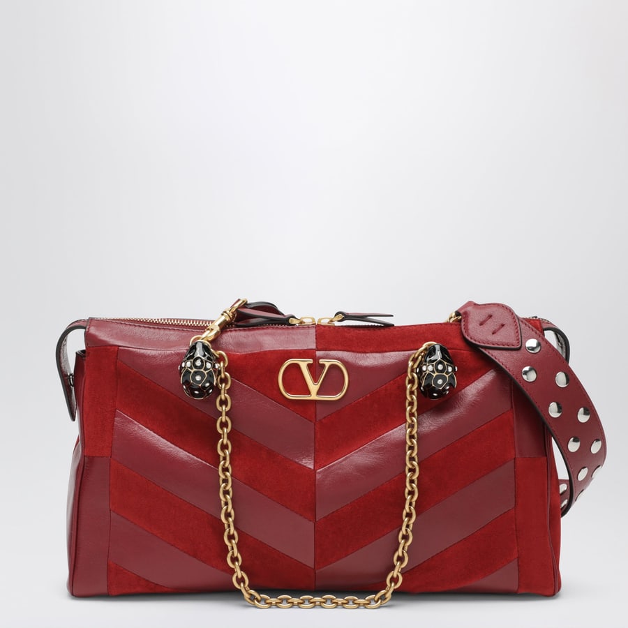 Valentino Garavani Borsa a spalla media Panthea in suede e nappa con motivo Chevron
