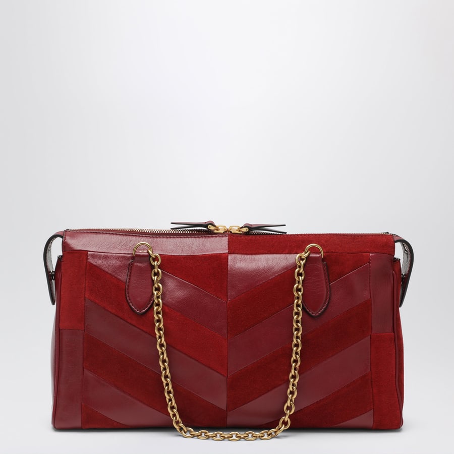 Valentino Garavani Borsa a spalla media Panthea in suede e nappa con motivo Chevron, view 4