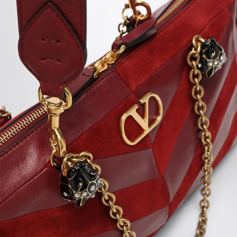 Valentino Garavani Borsa a spalla media Panthea in suede e nappa con motivo Chevron, view 6