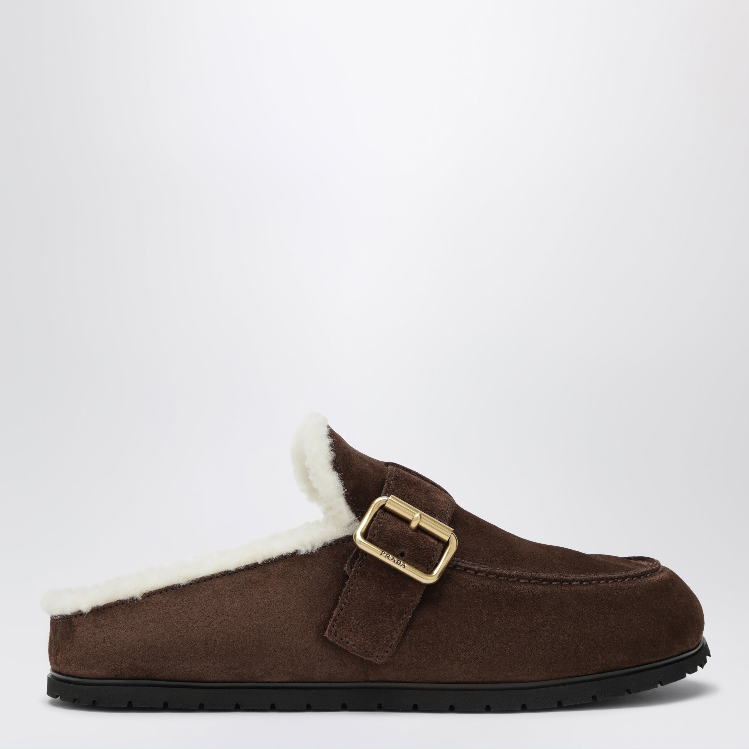 Prada Sabot in suede moro con interno in shearling