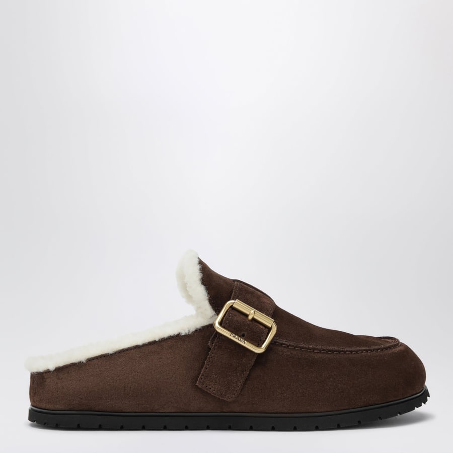 Prada Sabot in suede moro con interno in shearling