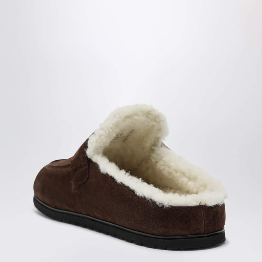 Prada Sabot in suede moro con interno in shearling, view 4