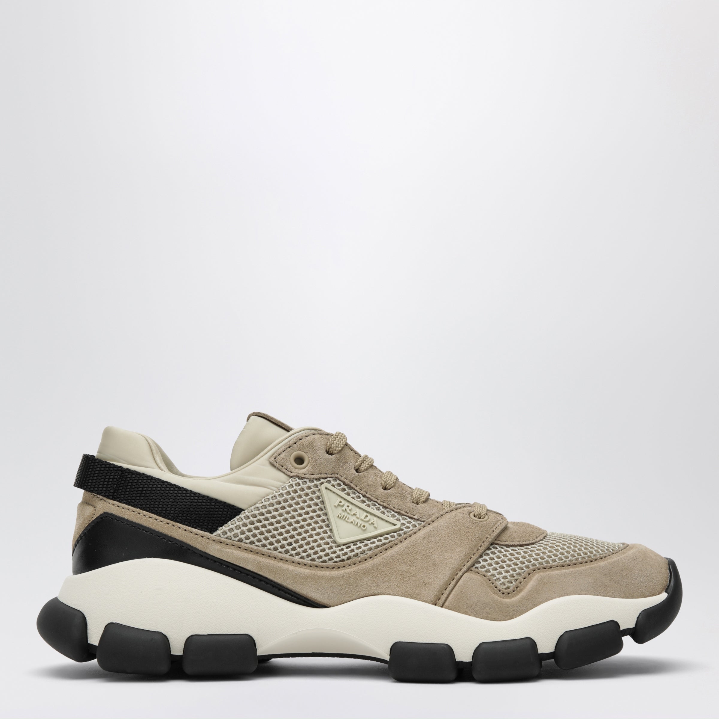 Prada Sneakers in rete e pelle scamosciata color deserto