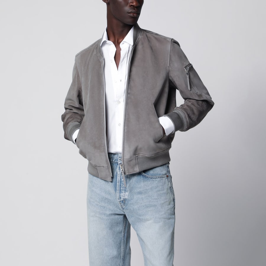 Tom Ford Bomber in pelle scamosciata color titanio