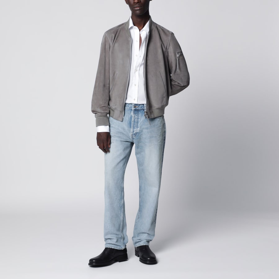 Tom Ford Bomber in pelle scamosciata color titanio, view 2
