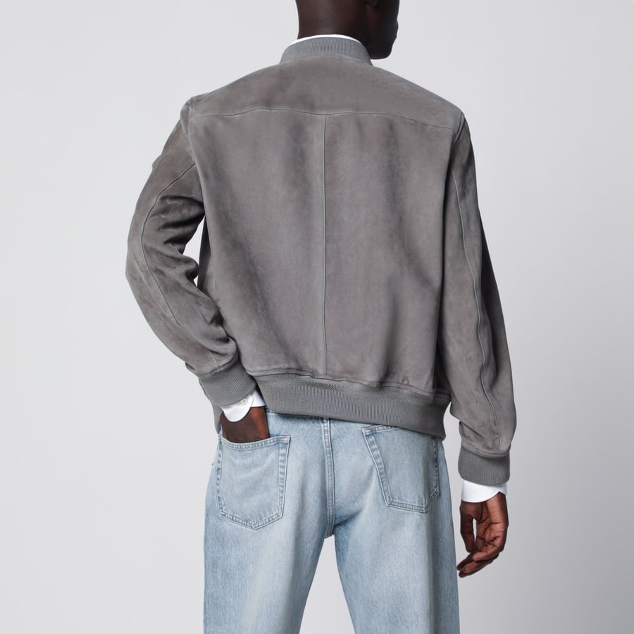Tom Ford Bomber in pelle scamosciata color titanio, view 3