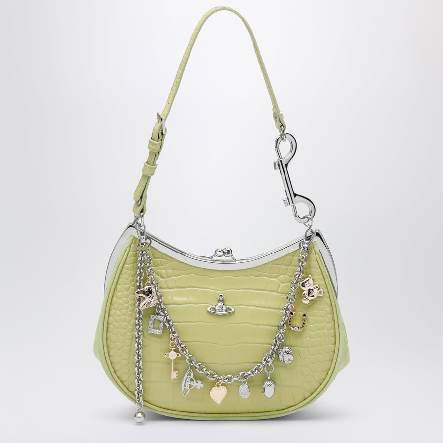Vivienne Westwood Borsa Charm color lime in pelle verniciata effetto croco