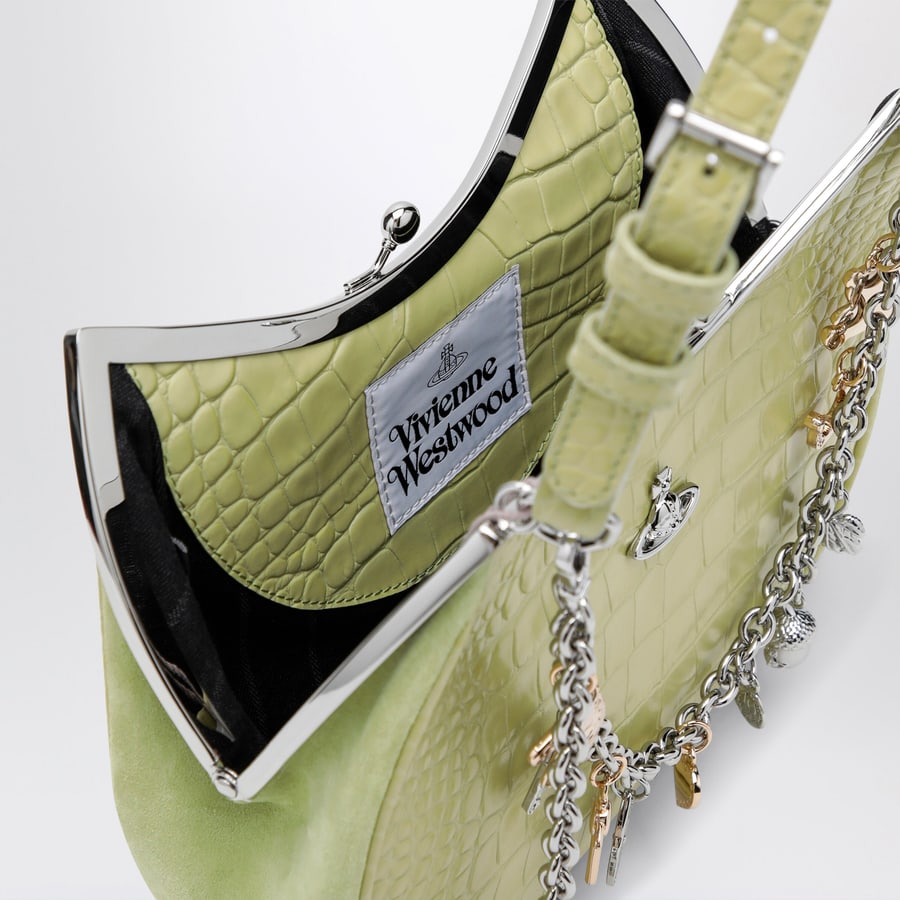 Vivienne Westwood Borsa Charm color lime in pelle verniciata effetto croco, view 5