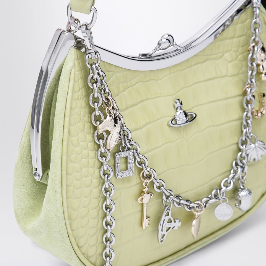 Vivienne Westwood Borsa Charm color lime in pelle verniciata effetto croco, view 6