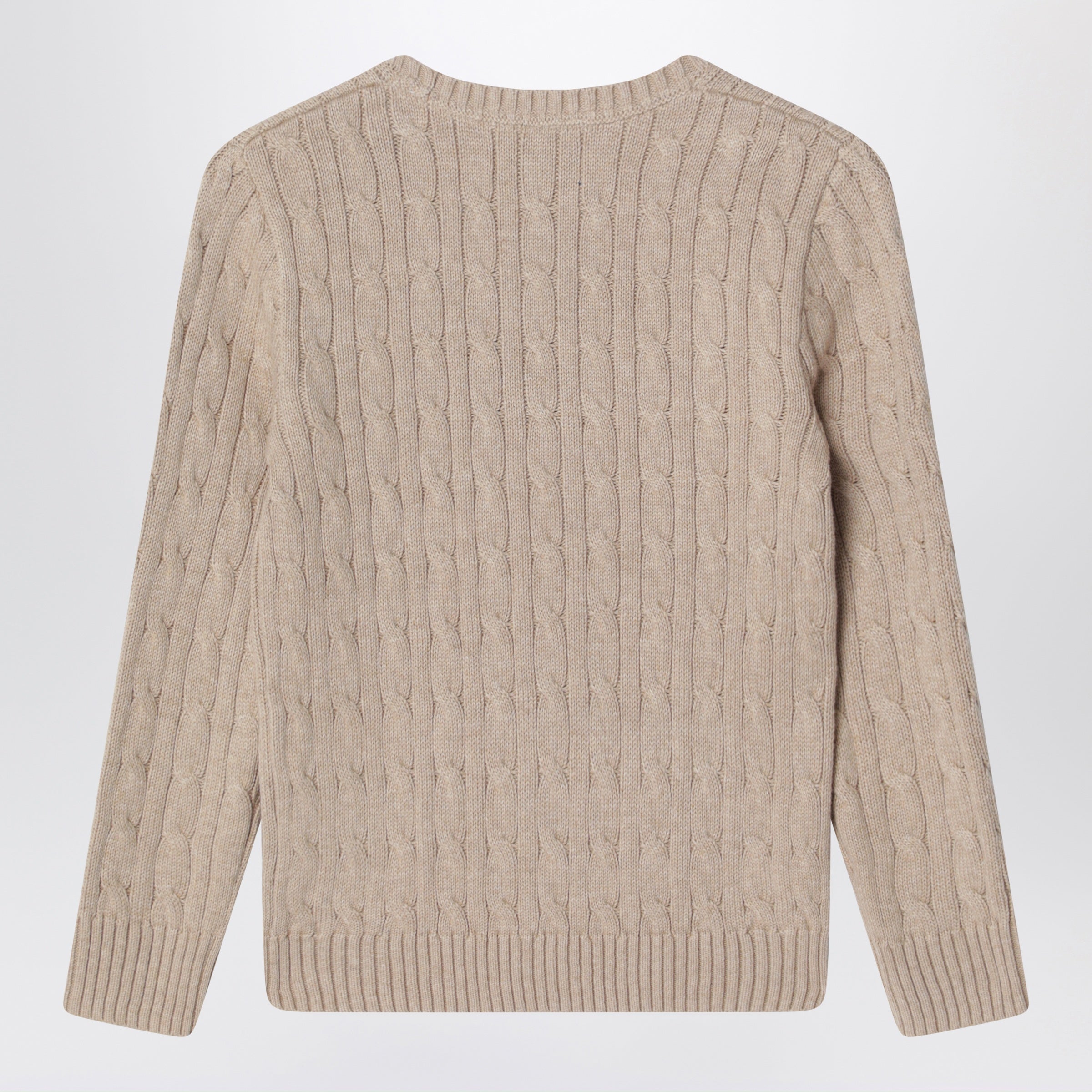 Polo Ralph Lauren Maglione girocollo a trecce in cotone beige melange, view 2