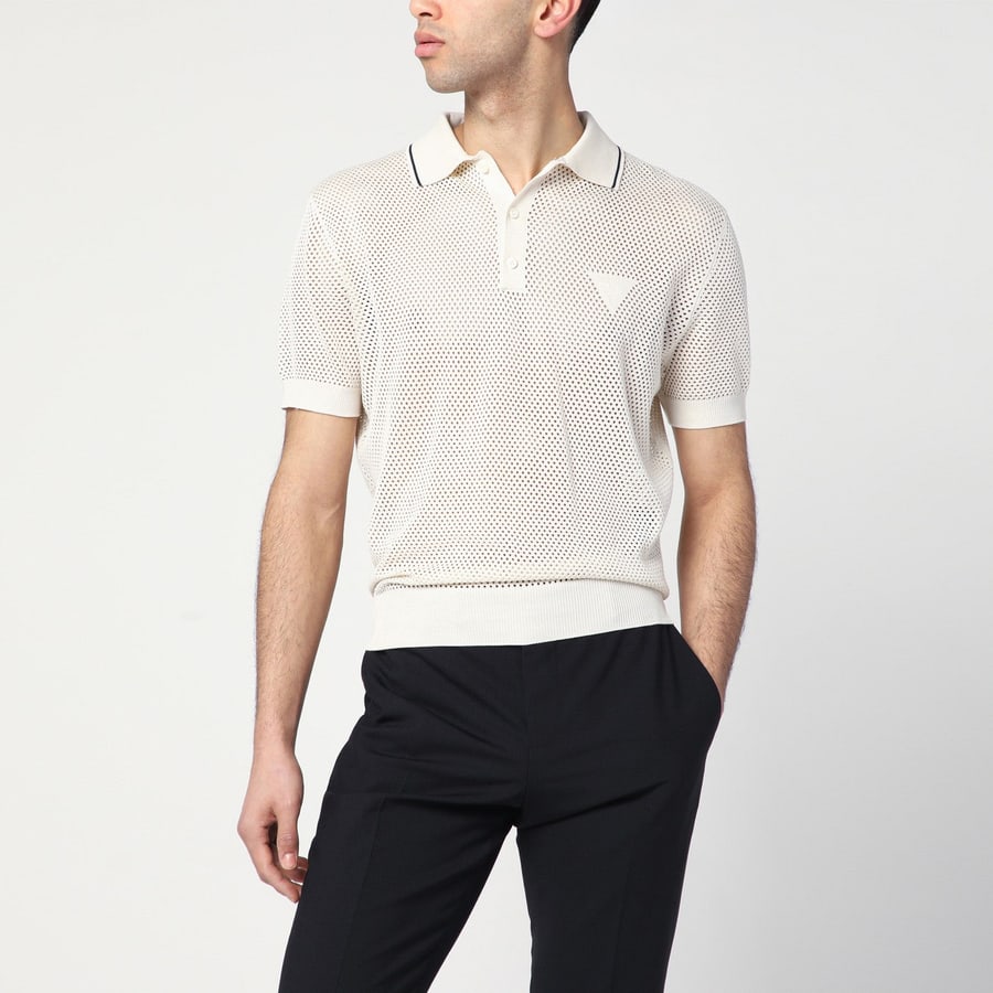 Prada Polo traforata color talco in cotone e seta