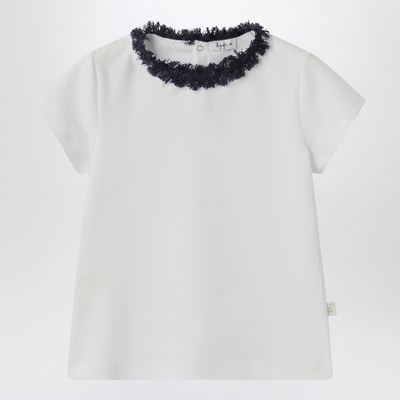 IL GUFO T-shirt bianca con scollo sfrangiato