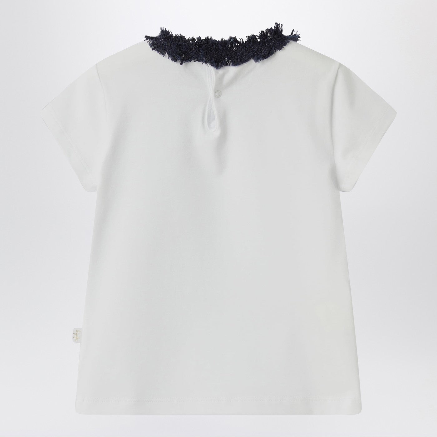 IL GUFO T-shirt bianca con scollo sfrangiato, view 2