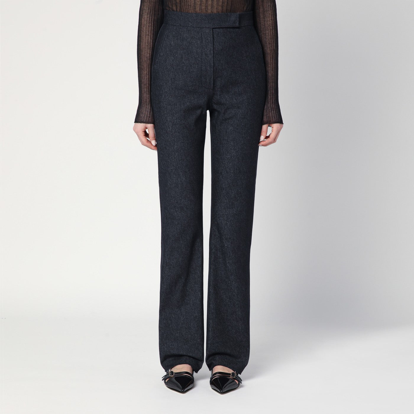 Max Mara Pantalone blu notte in cotone effetto denim