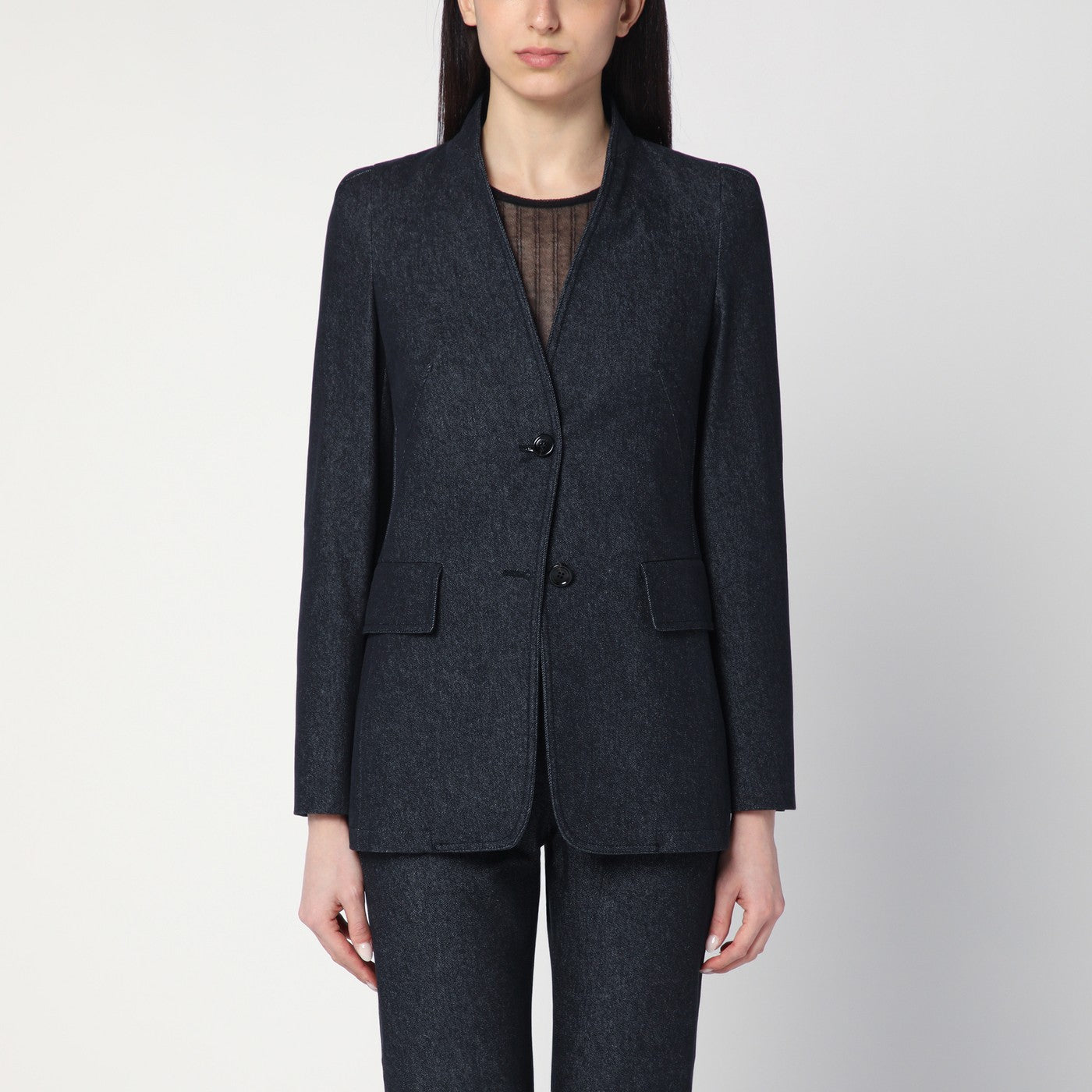 Max Mara Giacca blu notte in cotone effetto denim