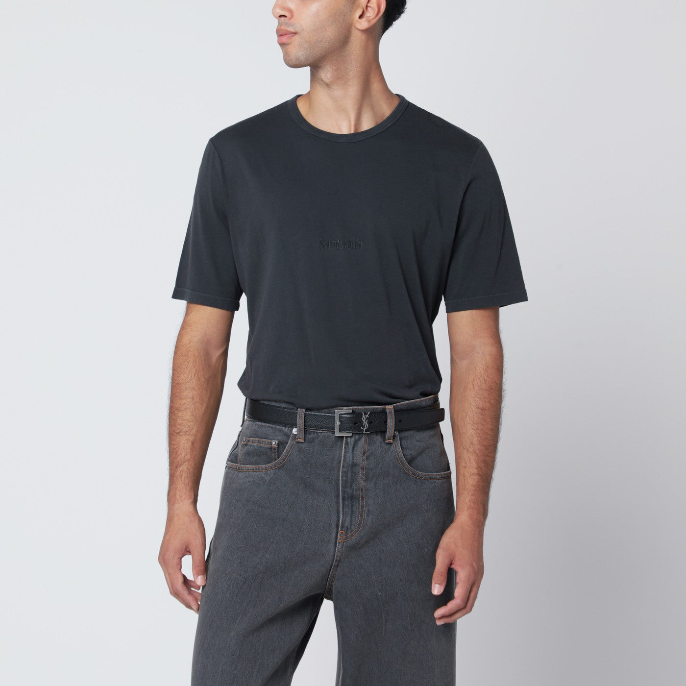 Saint Laurent T-shirt nera slavata in cotone