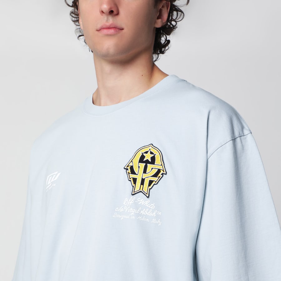 Off-White T-shirt celeste con stampe logo, view 4