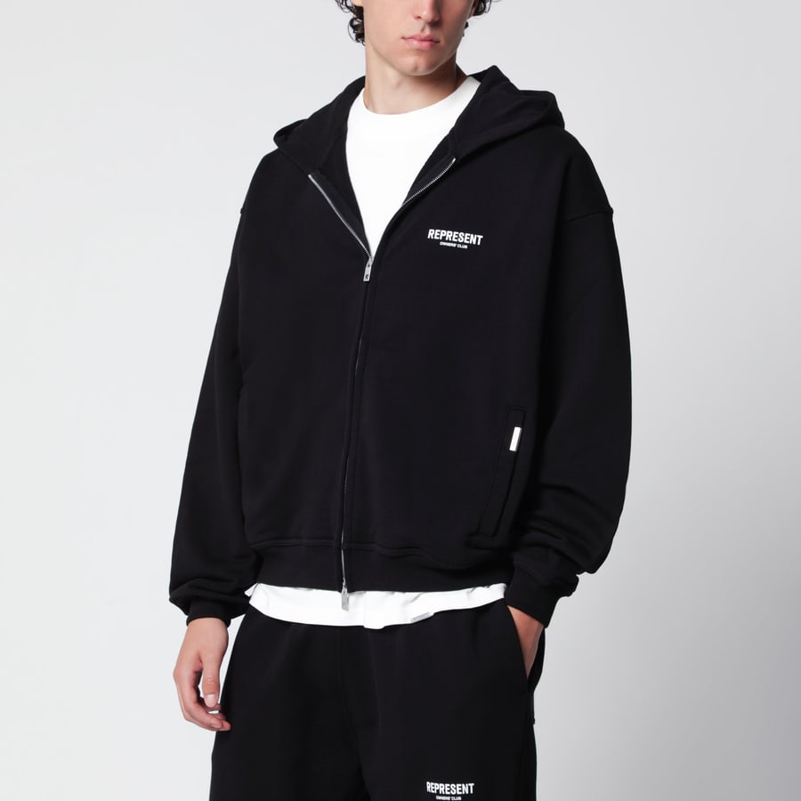 REPRESENT Felpa con zip nera in cotone