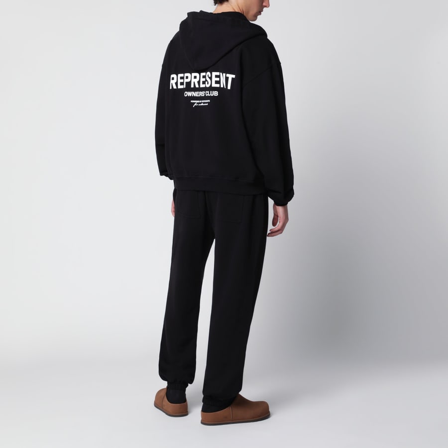 REPRESENT Felpa con zip nera in cotone, view 2