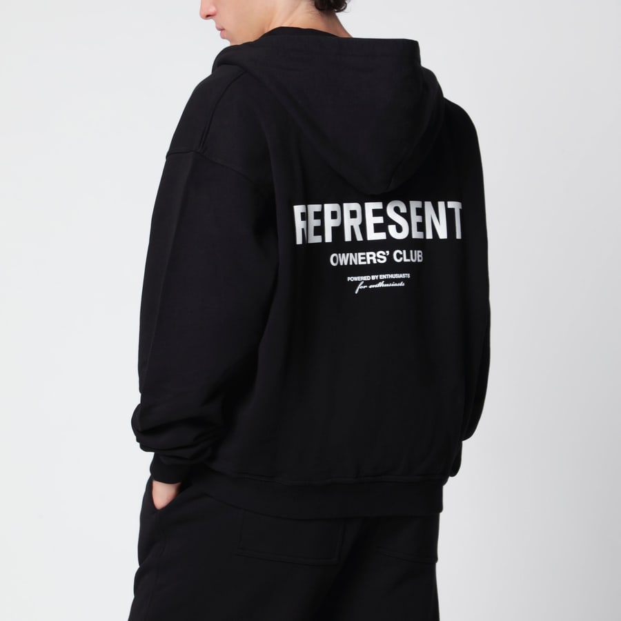 REPRESENT Felpa con zip nera in cotone, view 3
