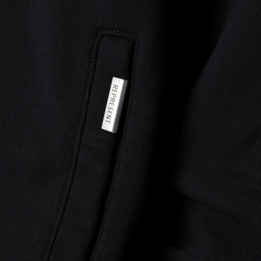 REPRESENT Felpa con zip nera in cotone, view 4