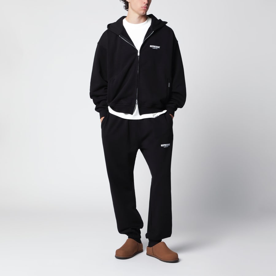 REPRESENT Felpa con zip nera in cotone, view 5