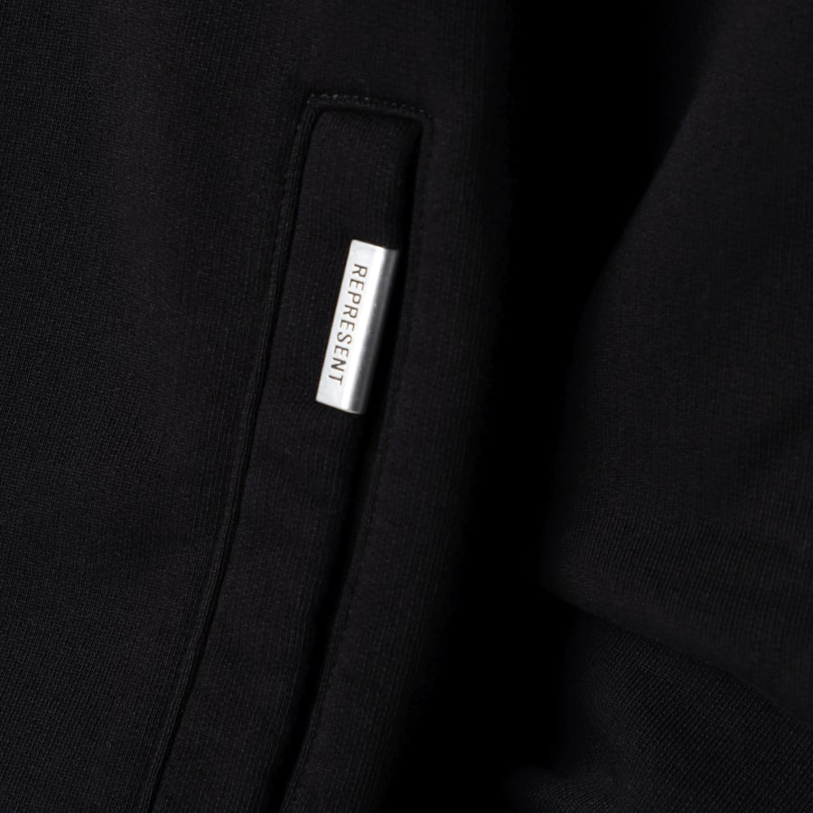 REPRESENT Felpa con zip nera in cotone, view 6