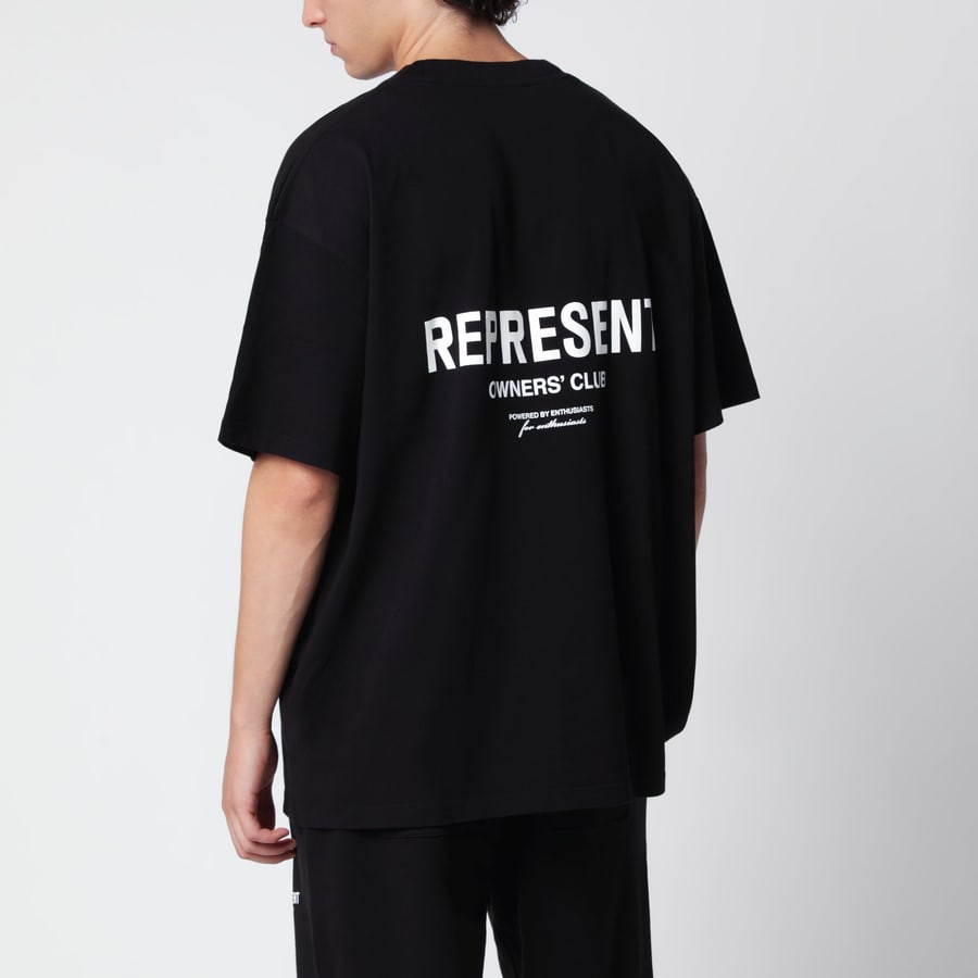 REPRESENT T-shirt nera in cotone con logo, view 3