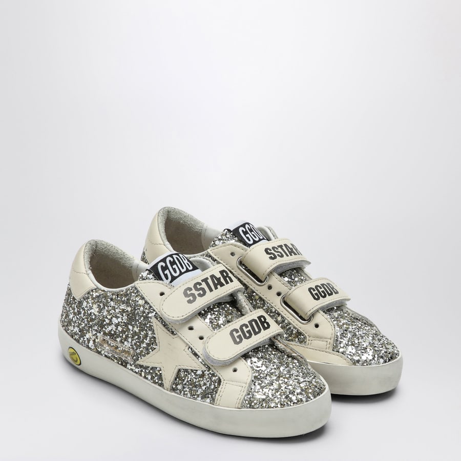 Golden Goose Sneaker Old School in glitter platino/crema, view 2