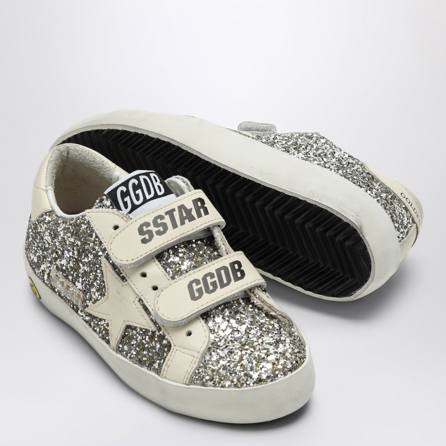 Golden Goose Sneaker Old School in glitter platino/crema, view 5