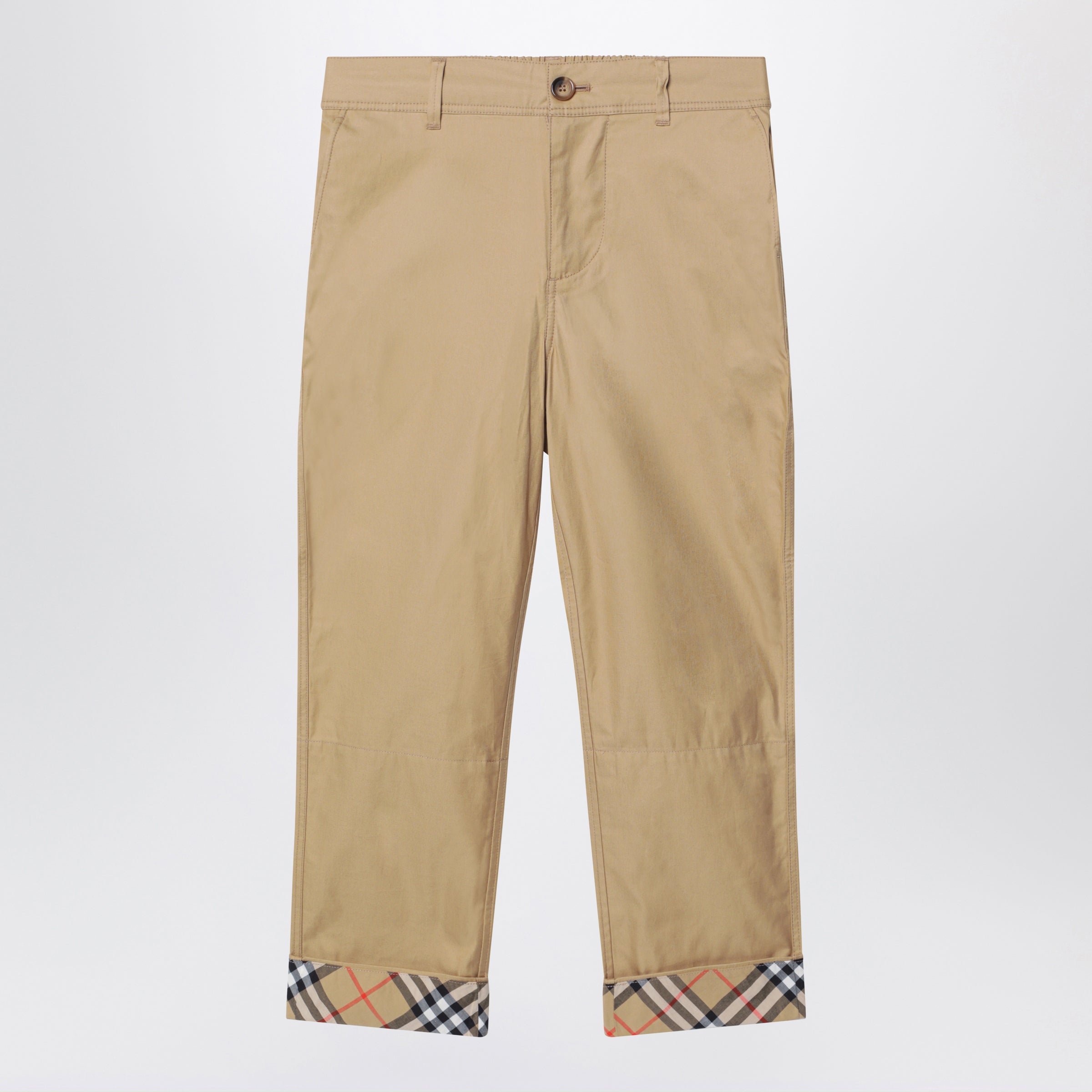 Burberry Pantaloni beige con risvolto con motivo Check