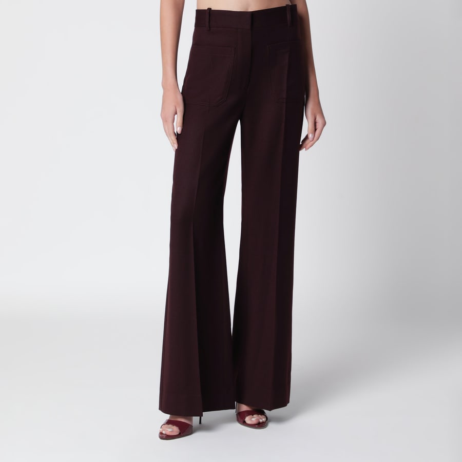 Victoria Beckham Pantaloni in flanella di lana vergine viola scuro Acai