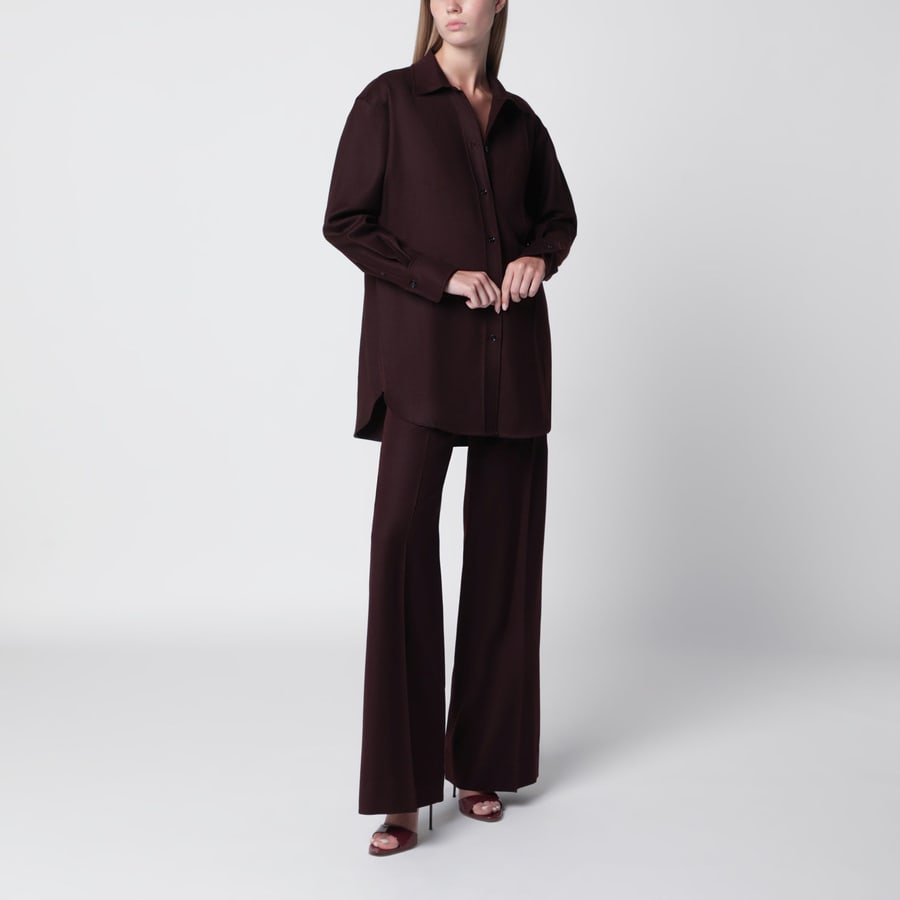 Victoria Beckham Pantaloni in flanella di lana vergine viola scuro Acai, view 2