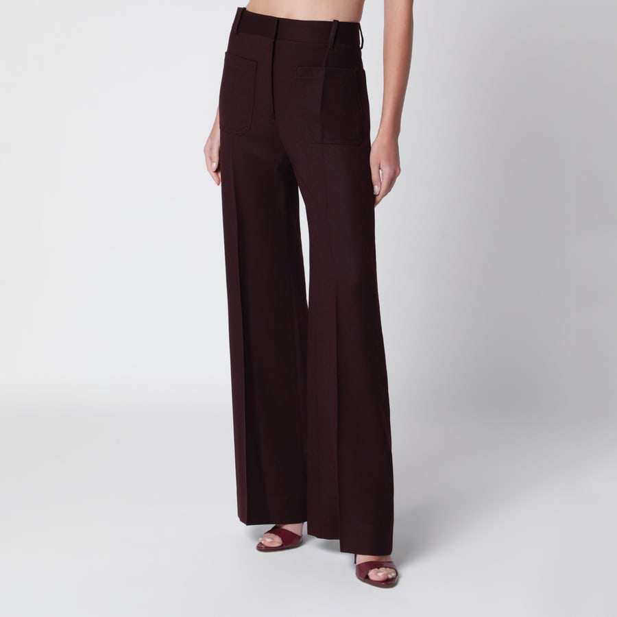 Victoria Beckham Pantaloni in flanella di lana vergine viola scuro Acai, view 3
