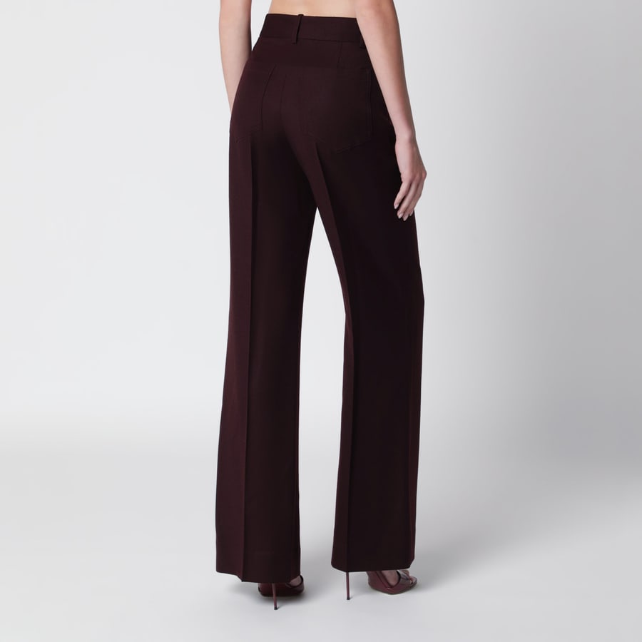 Victoria Beckham Pantaloni in flanella di lana vergine viola scuro Acai, view 4
