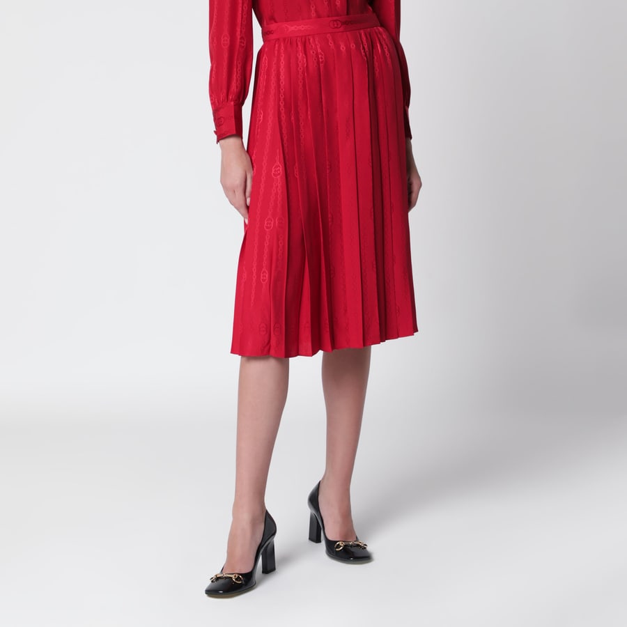 Gucci Gonna midi plissettata in seta jacquard rosso fuoco
